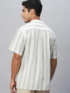 Women Cottonworld Shirts | Shirts^Men's Linen Cotton Regular Fit Striped Shirt