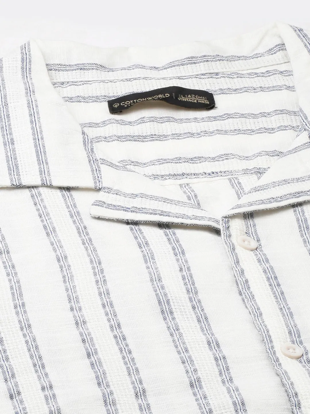 Women Cottonworld Striped | Striped^Men's 100% Cotton Loose Fit Cuban Collar Shirt