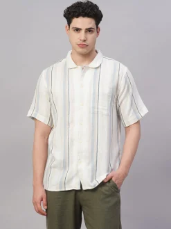 Women Cottonworld Striped | Striped^Men's Cotton Flax Regular Fit Shirt
