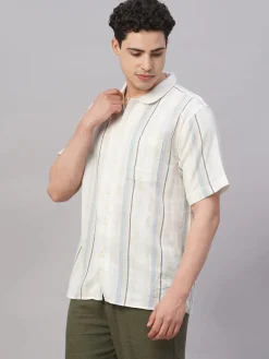 Women Cottonworld Striped | Striped^Men's Cotton Flax Regular Fit Shirt