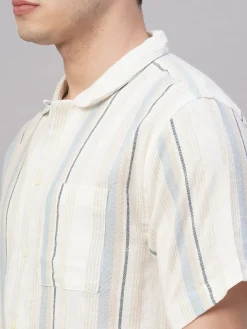Women Cottonworld Striped | Striped^Men's Cotton Flax Regular Fit Shirt