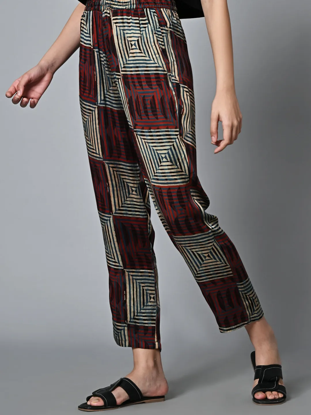 Women Cottonworld Trousers^Women's Ajrak Hand Block Printed Regular Fit Modal Pant