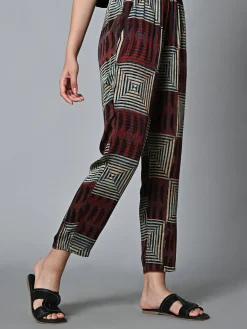 Women Cottonworld Trousers^Women's Ajrak Hand Block Printed Regular Fit Modal Pant