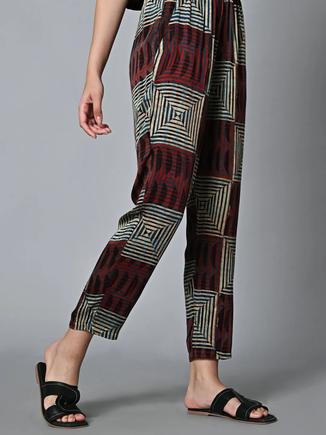 Women Cottonworld Trousers^Women's Ajrak Hand Block Printed Regular Fit Modal Pant