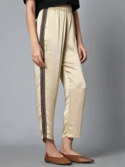 Women Cottonworld Trousers^Women's Ajrak Hand Block Printed Regular Fit Modal Offwhite Pant