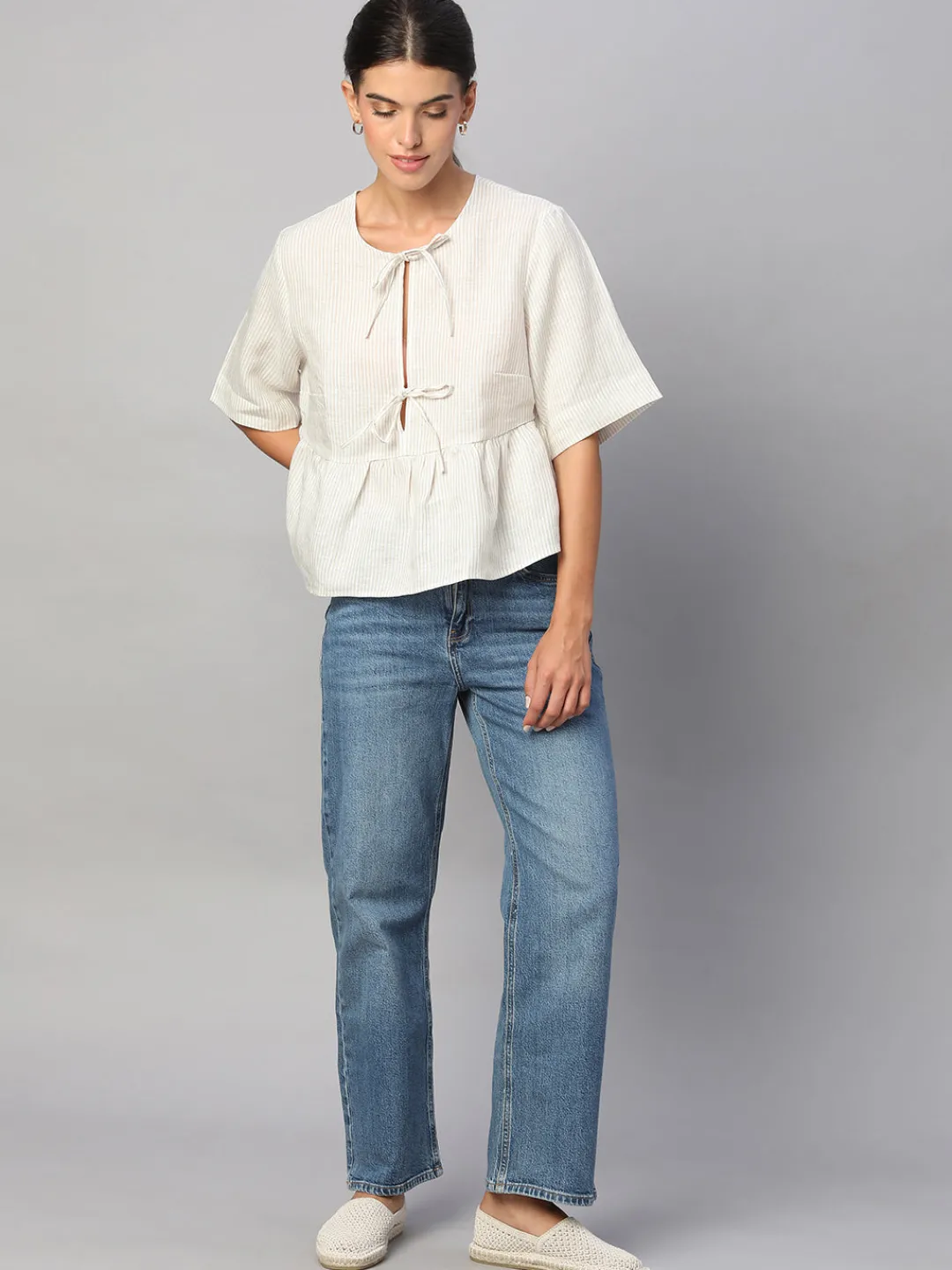 Women Cottonworld Tops & Shirts | Tops & Shirts^Women's 100% Linen Regular Fit Blouse