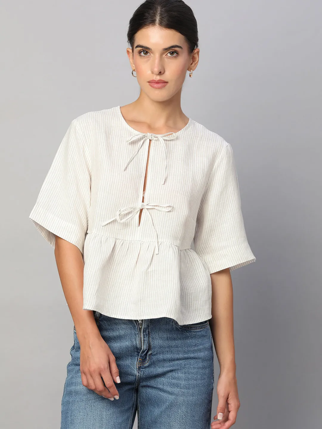 Women Cottonworld Tops & Shirts | Tops & Shirts^Women's 100% Linen Regular Fit Blouse