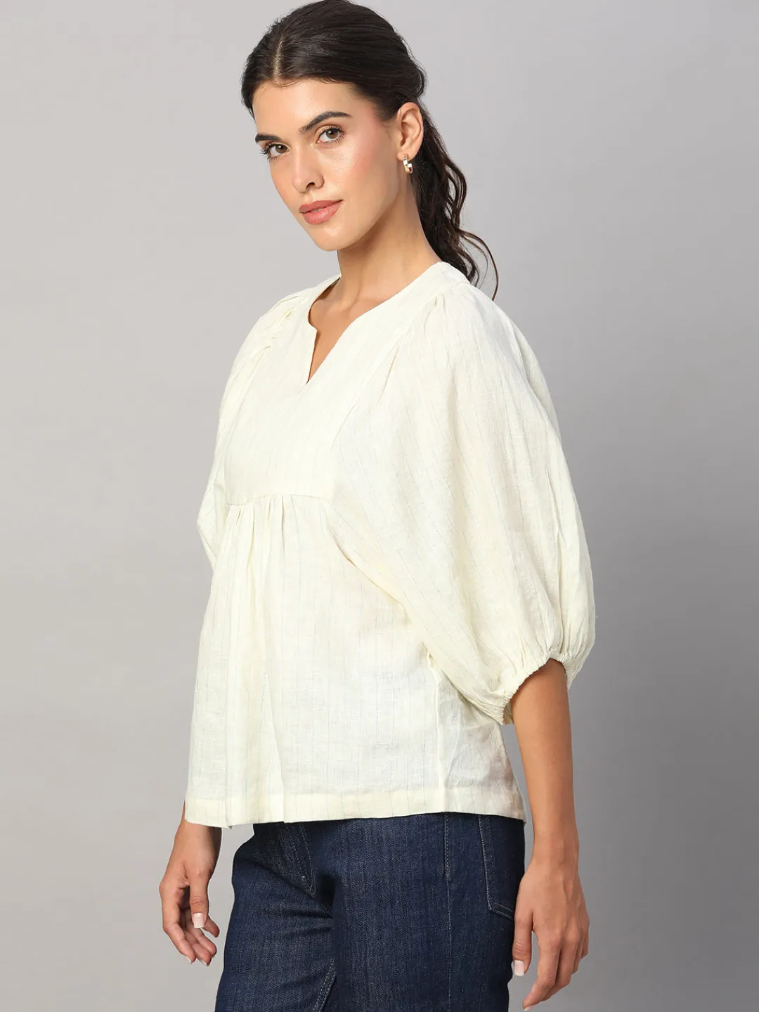 Women Cottonworld Tops & Shirts | Tops & Shirts^Women's 100% Linen Regular Fit Blouse