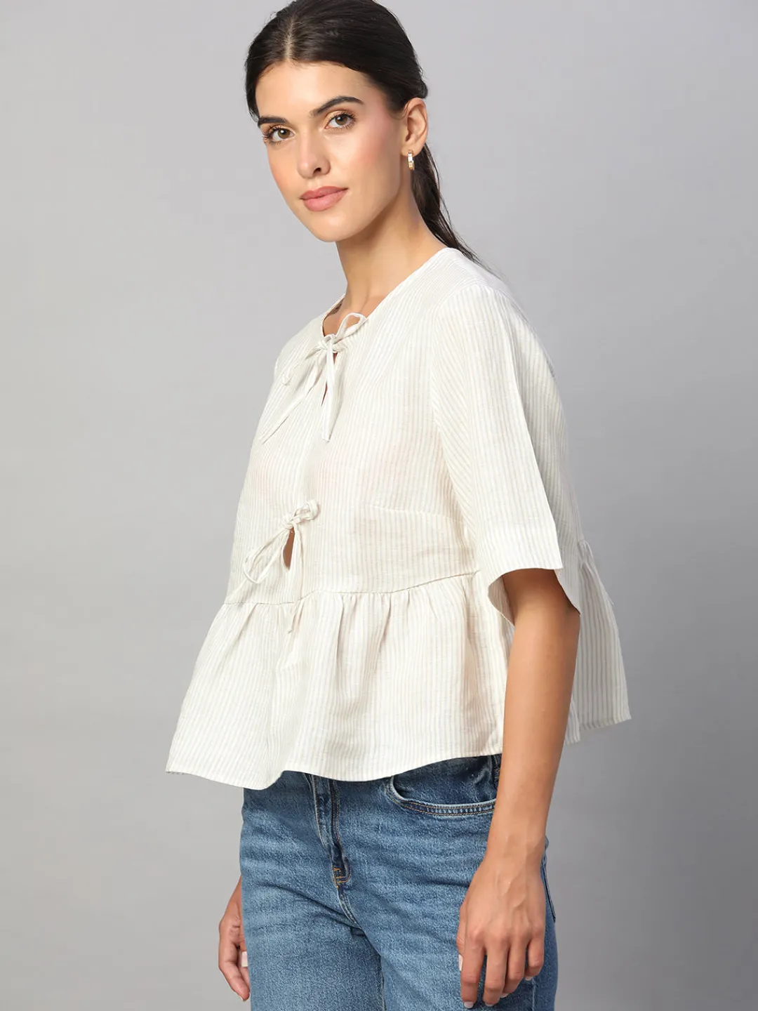 Women Cottonworld Tops & Shirts | Tops & Shirts^Women's 100% Linen Regular Fit Blouse