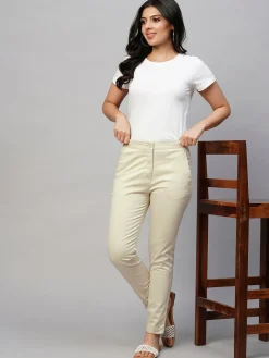 Women Cottonworld Trousers^Women's Cotton Lycra Slim Fit Pant