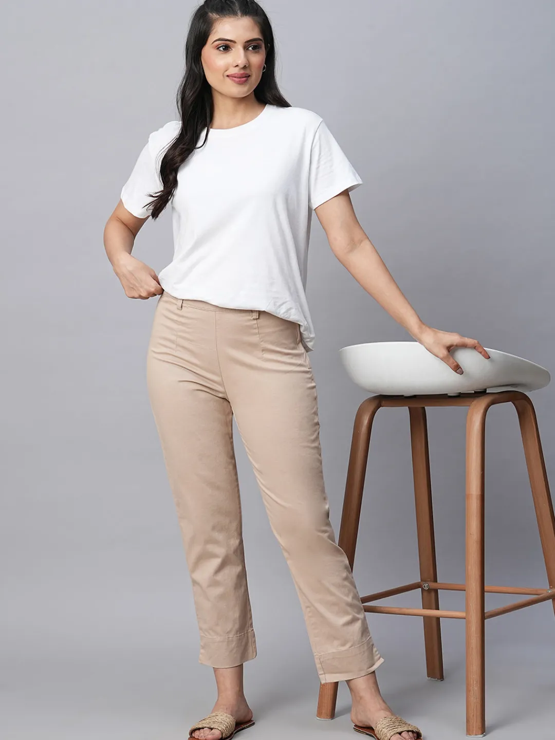 Women Cottonworld Trousers^Women's Cotton Lycra Regular Fit Pant