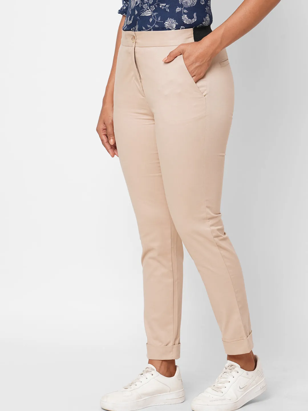 Women Cottonworld Trousers^Women's Cotton Lycra Slim Fit Pant