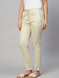 Women Cottonworld Trousers^Women's Cotton Lycra Slim Fit Pant