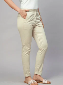 Women Cottonworld Trousers^Women's Cotton Lycra Slim Fit Pant