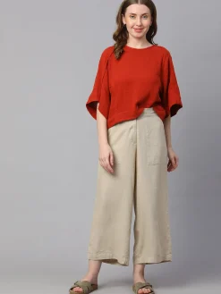 Women Cottonworld Culottes^Women's Linen Viscose Wide Leg Culotte