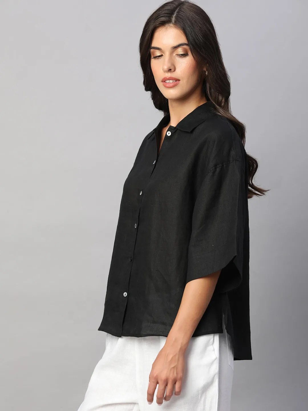 Women Cottonworld Tops & Shirts | Tops & Shirts^Women's 100% Linen Boxy Fit Blouse