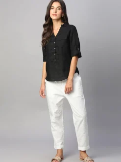 Women Cottonworld Tops & Shirts | Tops & Shirts^Women's 100% Linen Regular Fit Blouse
