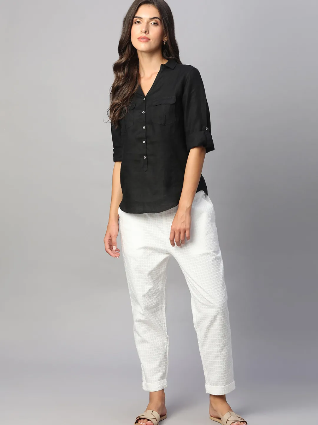Women Cottonworld Tops & Shirts | Tops & Shirts^Women's 100% Linen Regular Fit Blouse