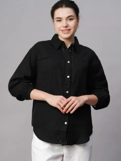Women Cottonworld Tops & Shirts | Tops & Shirts^Women's 100% Linen Regular Fit Blouse