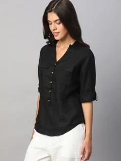 Women Cottonworld Tops & Shirts | Tops & Shirts^Women's 100% Linen Regular Fit Blouse