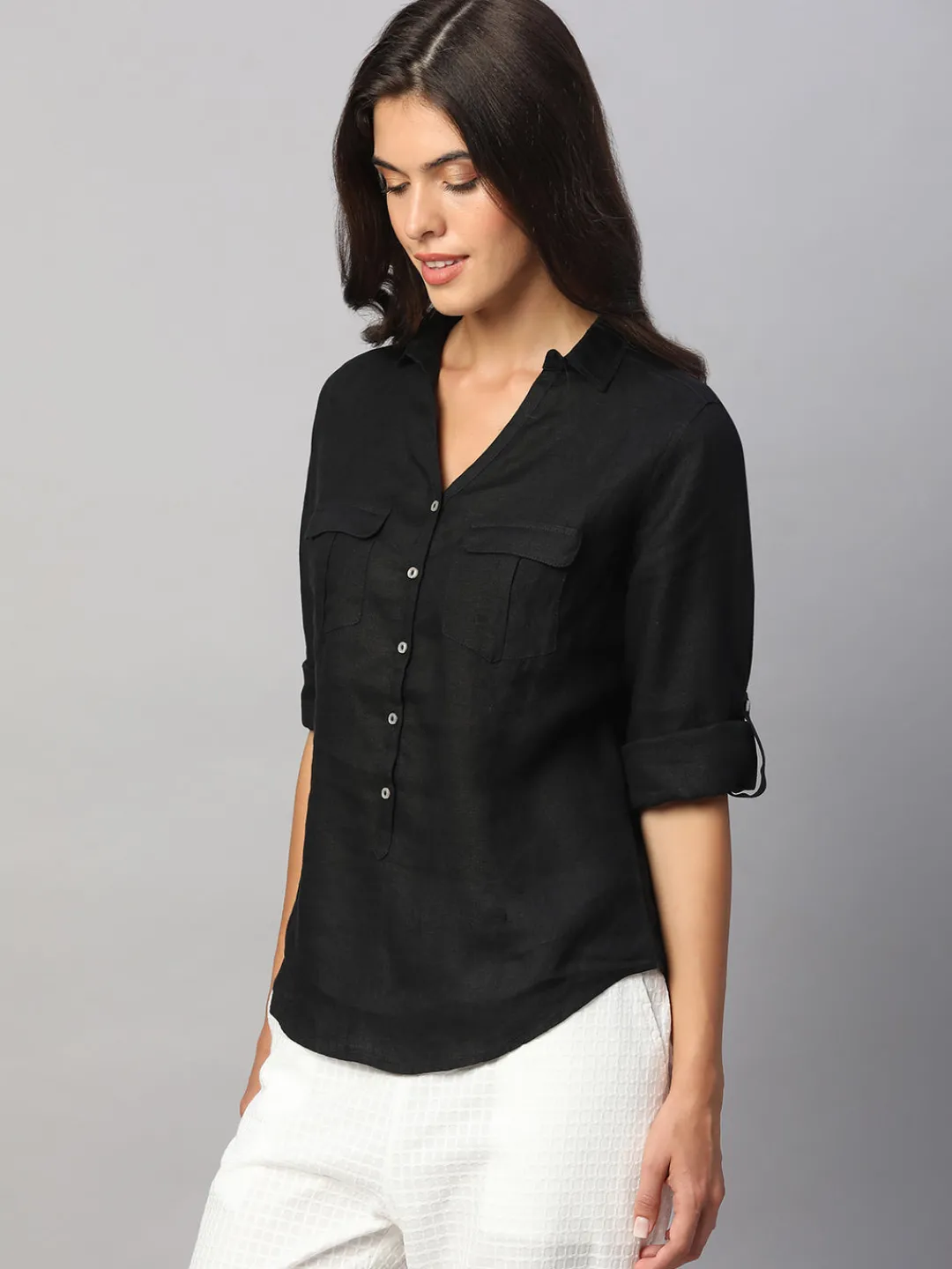 Women Cottonworld Tops & Shirts | Tops & Shirts^Women's 100% Linen Regular Fit Blouse