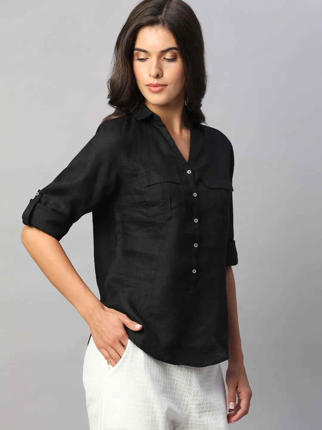 Women Cottonworld Tops & Shirts | Tops & Shirts^Women's 100% Linen Regular Fit Blouse