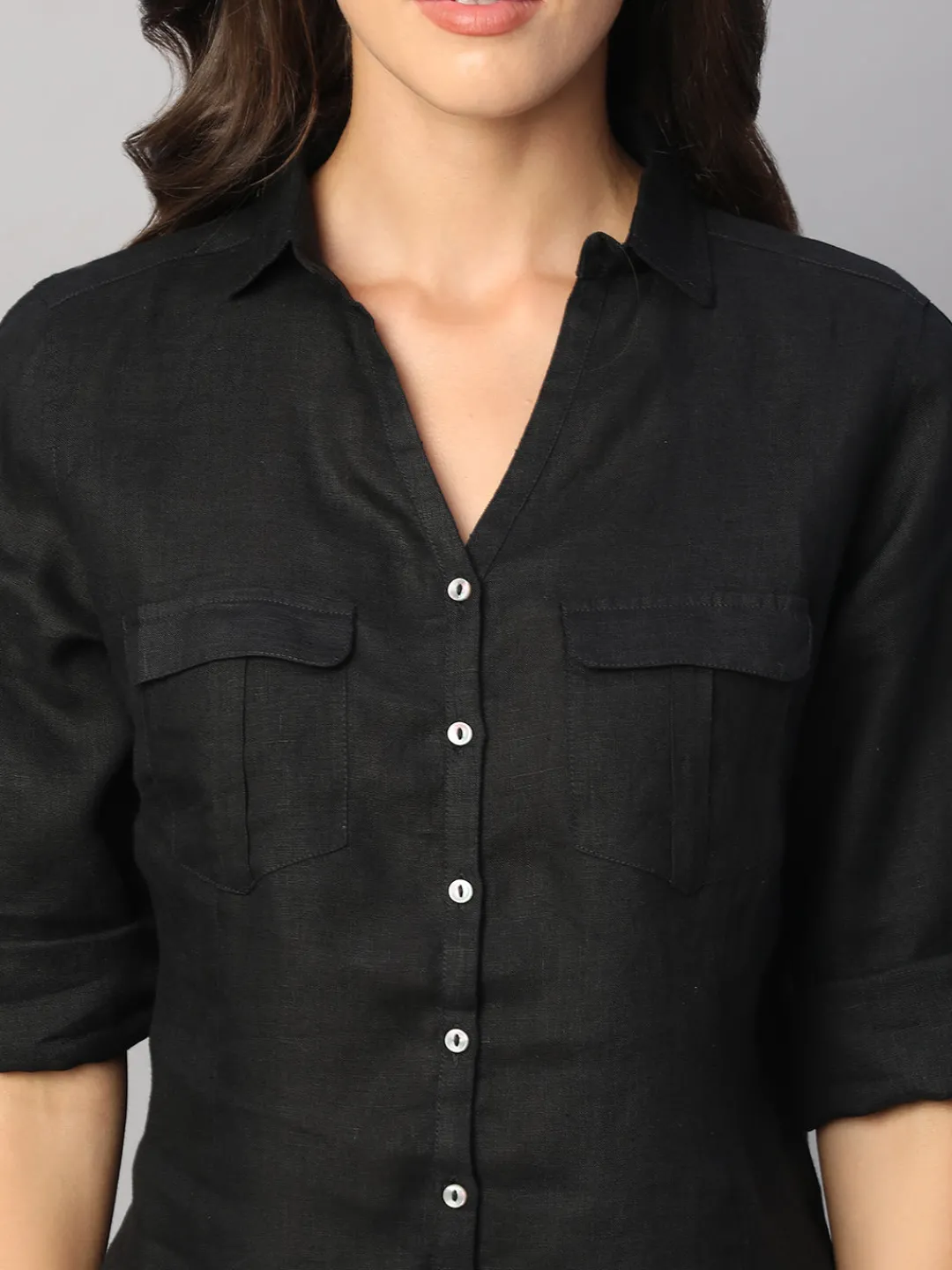 Women Cottonworld Tops & Shirts | Tops & Shirts^Women's 100% Linen Regular Fit Blouse