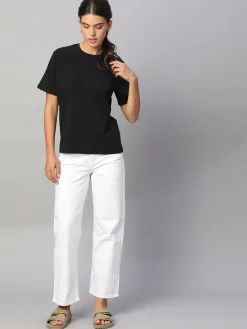 Women Cottonworld Women | Round Neck^Women's Cotton Bamboo Elastane Regular Fit Tshirt