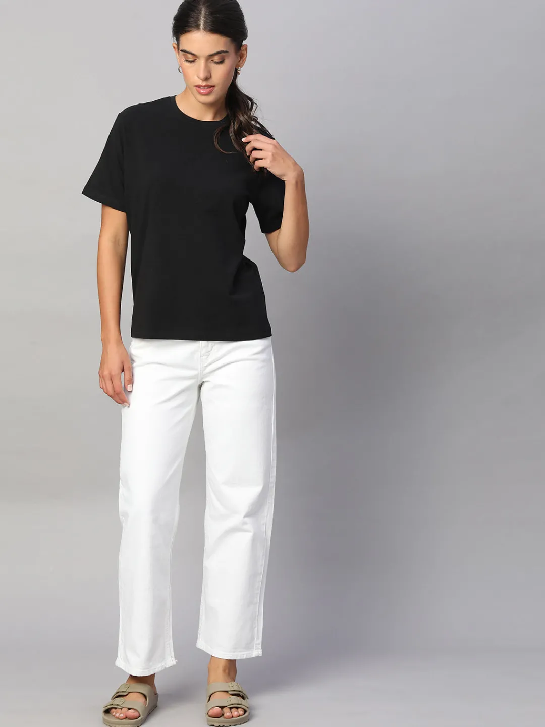 Women Cottonworld Women | Round Neck^Women's Cotton Bamboo Elastane Regular Fit Tshirt