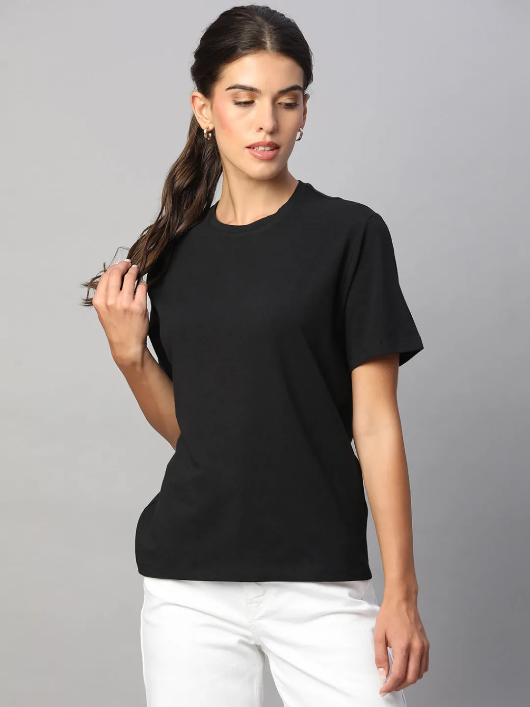 Women Cottonworld Women | Round Neck^Women's Cotton Bamboo Elastane Regular Fit Tshirt