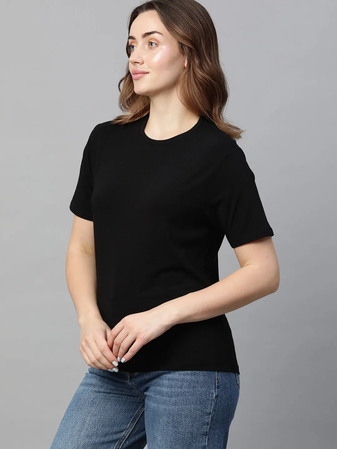 Women Cottonworld Women | Round Neck^Women's Cotton Bamboo Elastane Regular Fit Tshirt