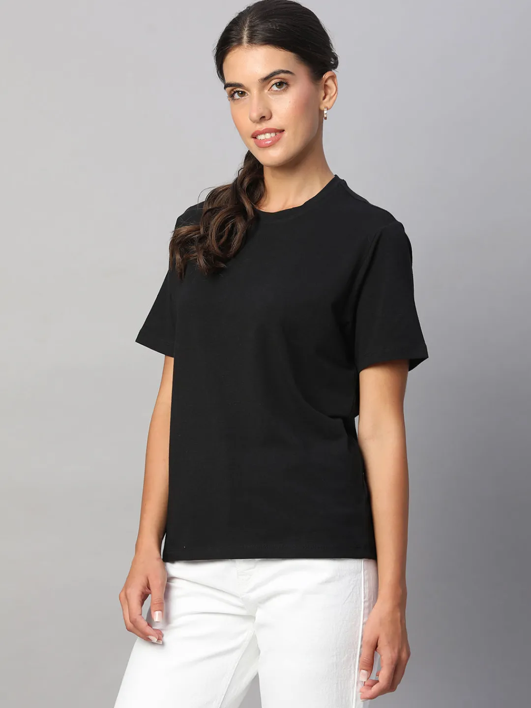 Women Cottonworld Women | Round Neck^Women's Cotton Bamboo Elastane Regular Fit Tshirt
