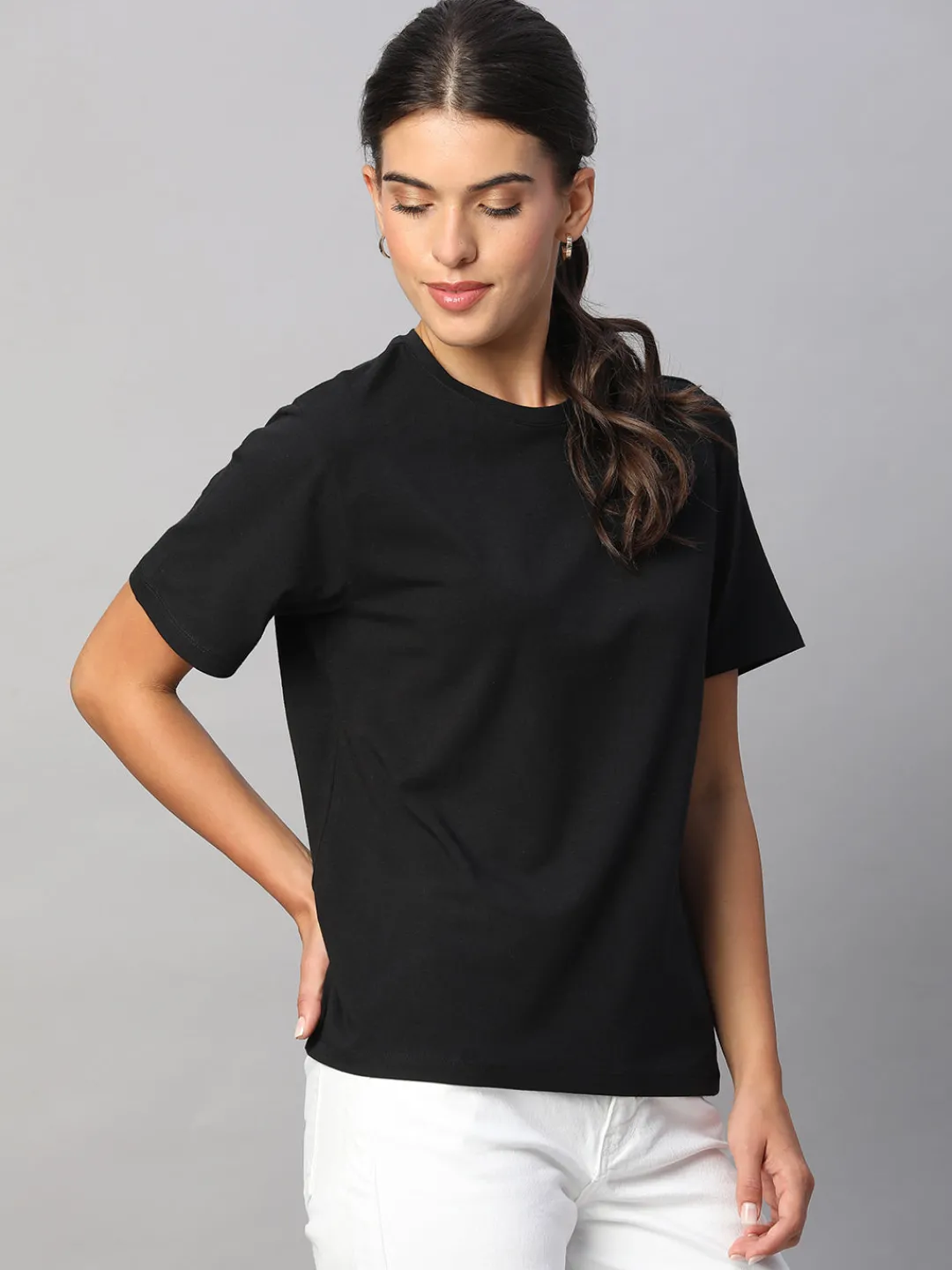 Women Cottonworld Women | Round Neck^Women's Cotton Bamboo Elastane Regular Fit Tshirt