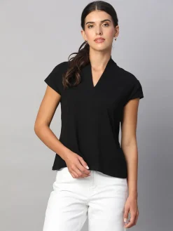 Women Cottonworld V-Neck^Women's Cotton Elastane Slim Fit Tshirt
