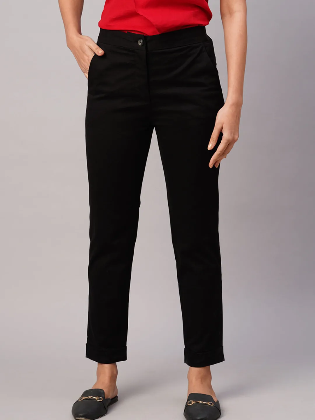 Women Cottonworld Trousers^Women's Cotton Lycra Slim Fit Pant