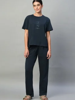 Women Cottonworld Loungewear^Women's 100% Cotton Regular Fit Knit Tshirt-Pyjama Set