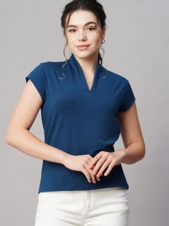 Women Cottonworld V-Neck^Women's Cotton Elastane Slim Fit Tshirt