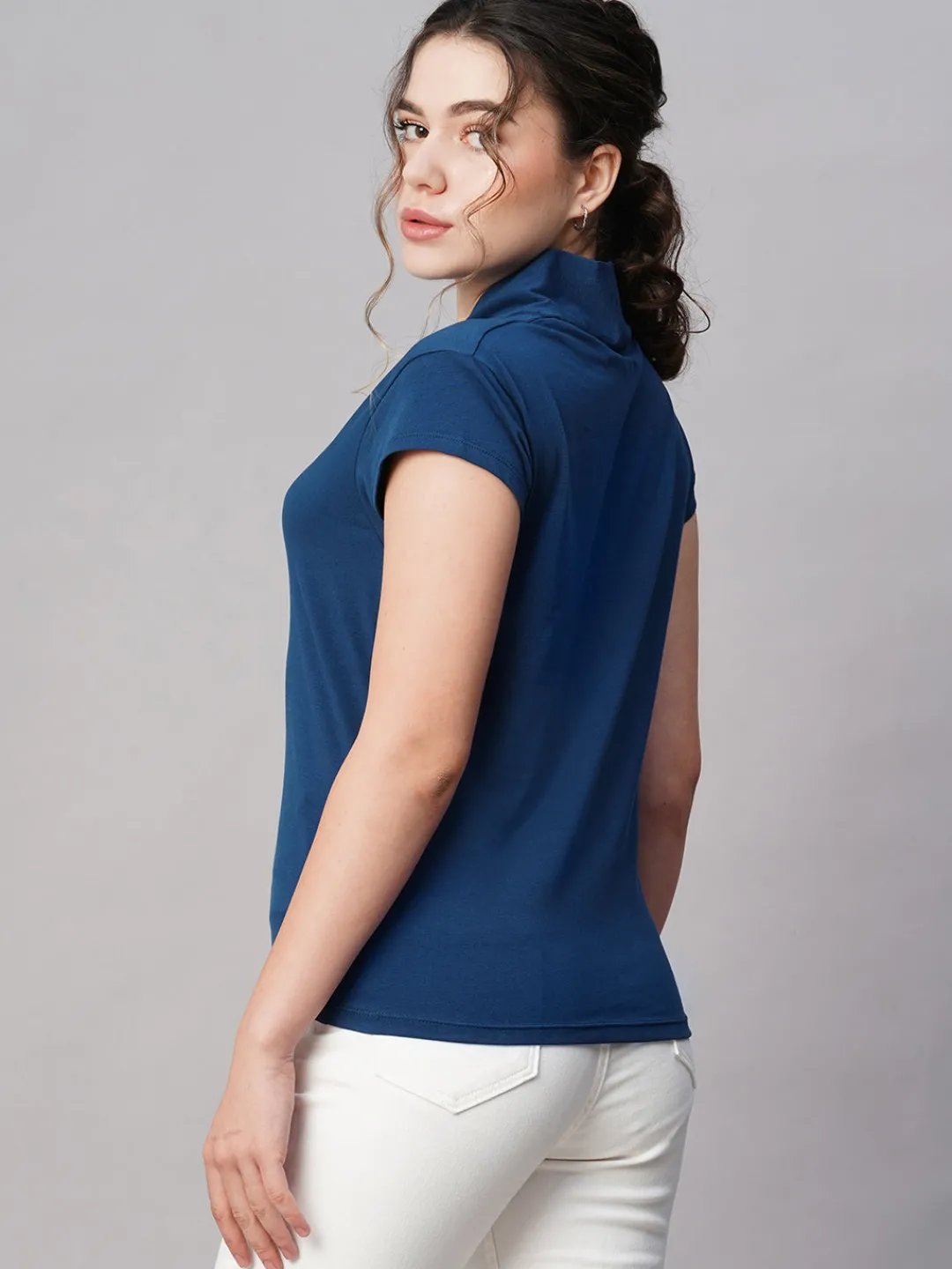 Women Cottonworld V-Neck^Women's Cotton Elastane Slim Fit Tshirt