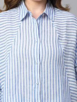Women Cottonworld Tops & Shirts | Tops & Shirts^Women's Blue Striped Linen Shirt