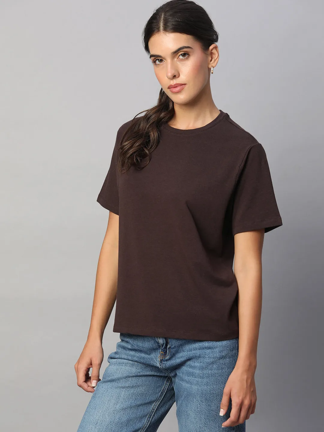 Women Cottonworld Women | Round Neck^Women's Cotton Bamboo Elastane Regular Fit Tshirt