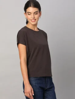 Women Cottonworld Women | Round Neck^Women's Cotton Bamboo Elastane Regular Fit Tshirt