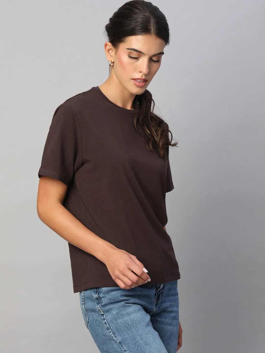 Women Cottonworld Women | Round Neck^Women's Cotton Bamboo Elastane Regular Fit Tshirt