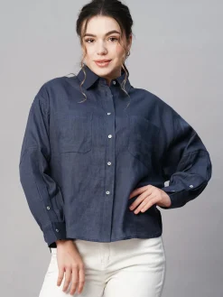 Women Cottonworld Tops & Shirts | Tops & Shirts^Women's 100% Linen Boxy Fit Blouse