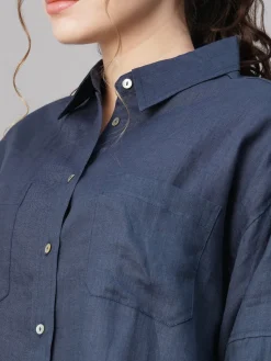 Women Cottonworld Tops & Shirts | Tops & Shirts^Women's 100% Linen Boxy Fit Blouse