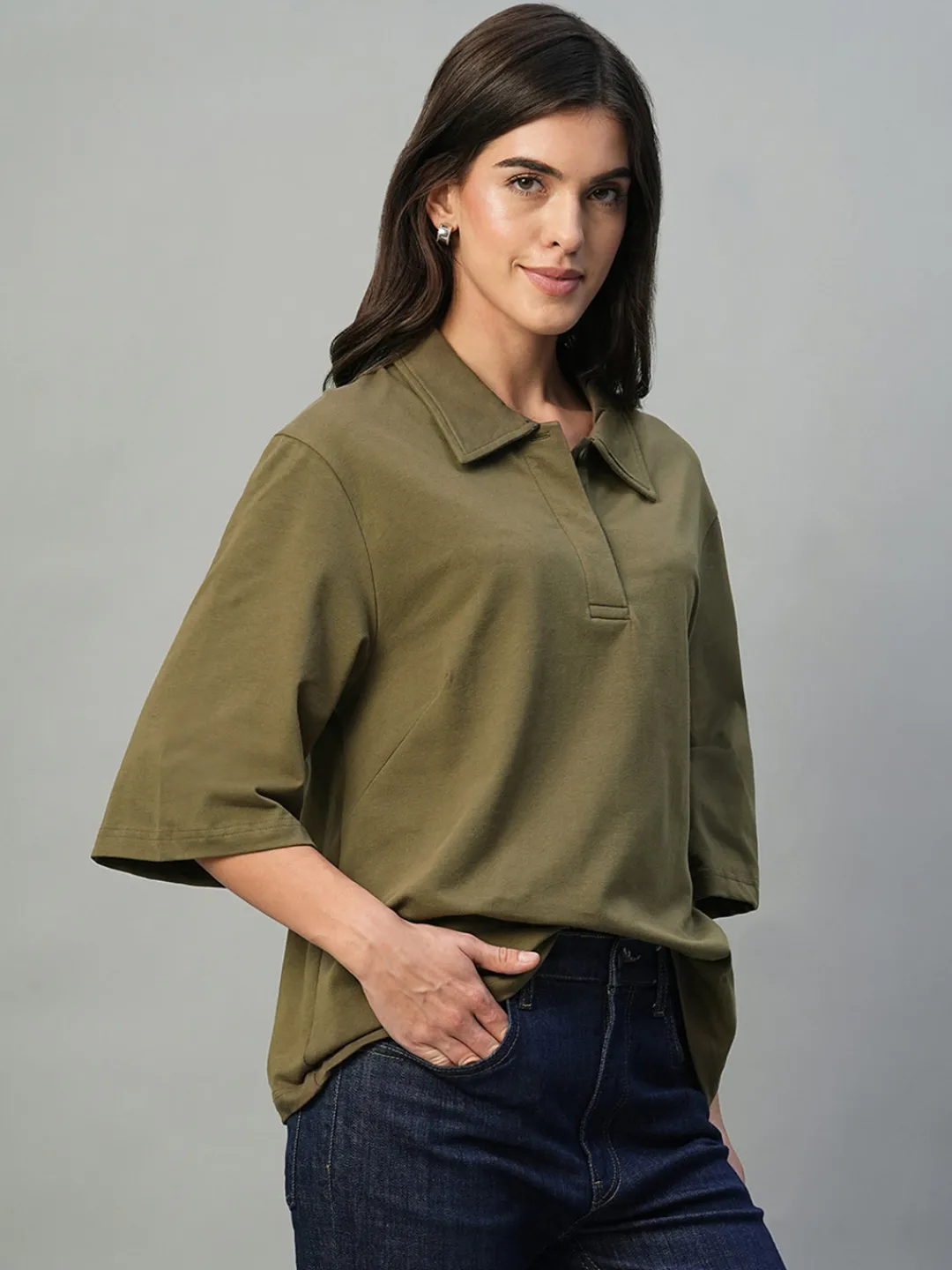 Women Cottonworld Regular Fit^Women's Cotton Elastane Regular Fit Tshirt