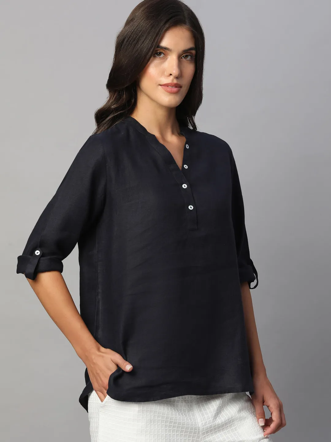 Women Cottonworld Tops & Shirts | Tops & Shirts^Women's 100% Linen Regular Fit Blouse