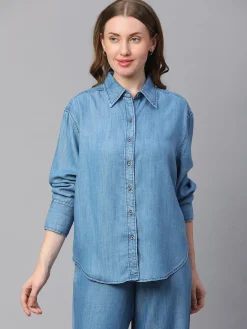 Women Cottonworld Womens Co-Ord Sets^Women's Tencel Boxy Fit Blouse