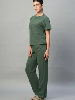 Women Cottonworld Loungewear^Women's 100% Cotton Regular Fit Knit Tshirt-Pyjama Set