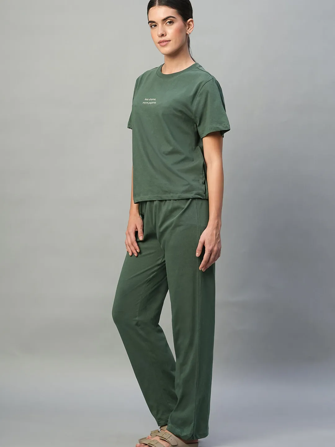 Women Cottonworld Loungewear^Women's 100% Cotton Regular Fit Knit Tshirt-Pyjama Set