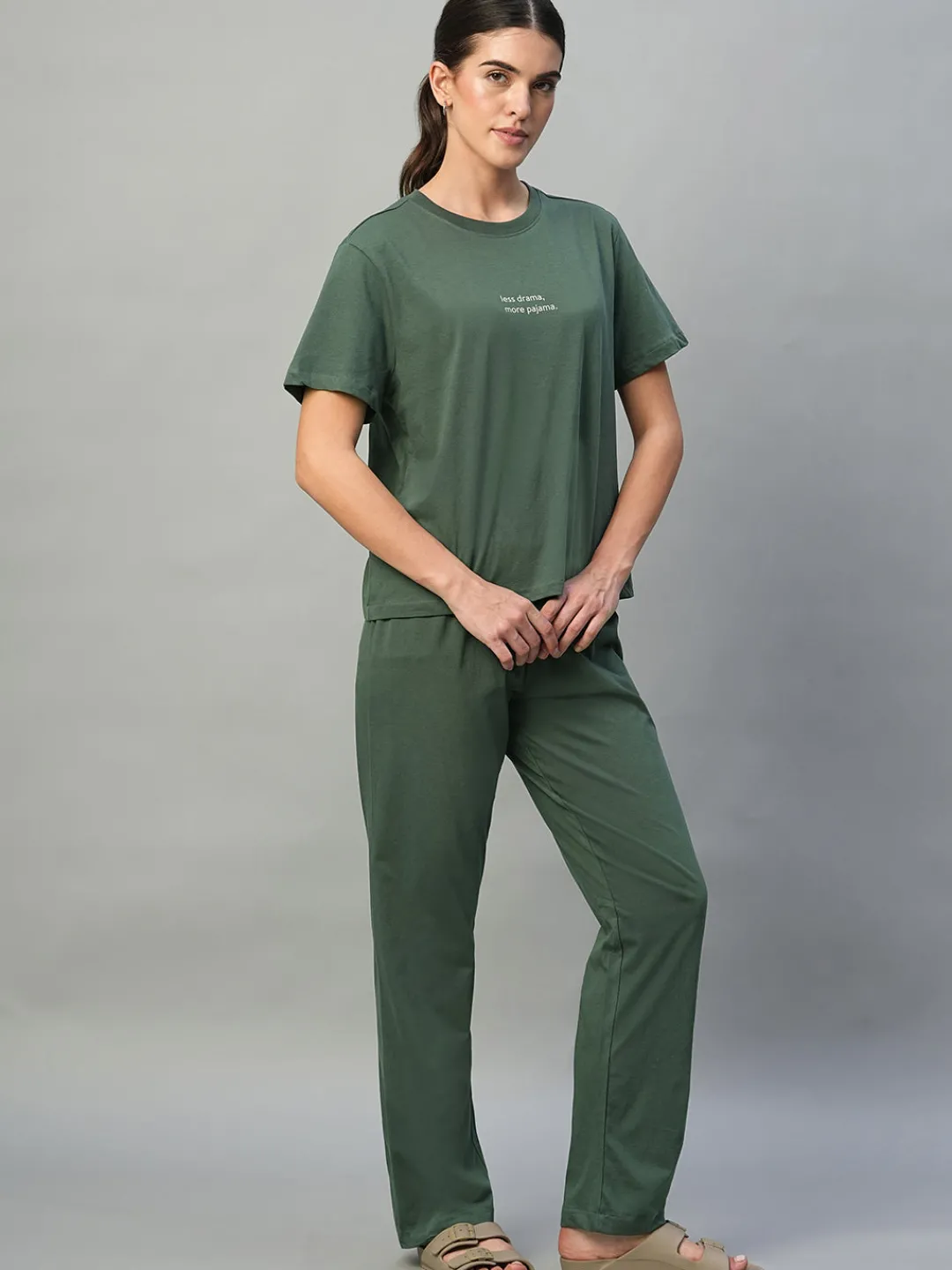 Women Cottonworld Loungewear^Women's 100% Cotton Regular Fit Knit Tshirt-Pyjama Set